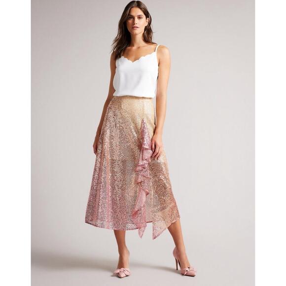 Ted Baker Dresses & Skirts - Ted Baker Velina Asymmetric Hem Sequin Embellished Midi Skirt Sz 1 NWT